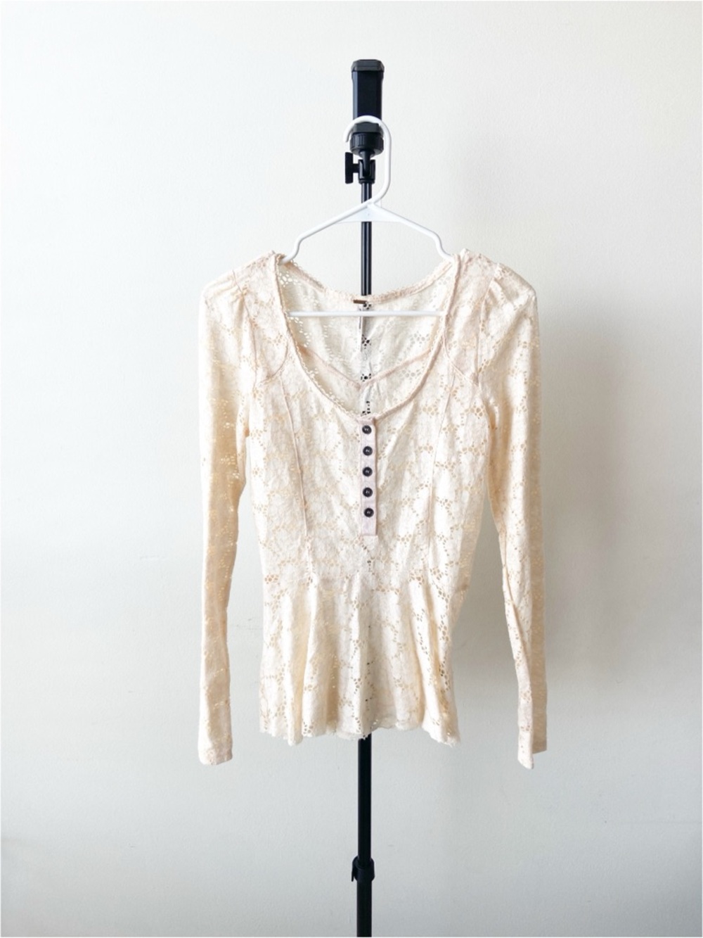 Free People Long-Sleeve Cream & Pink Top Size S